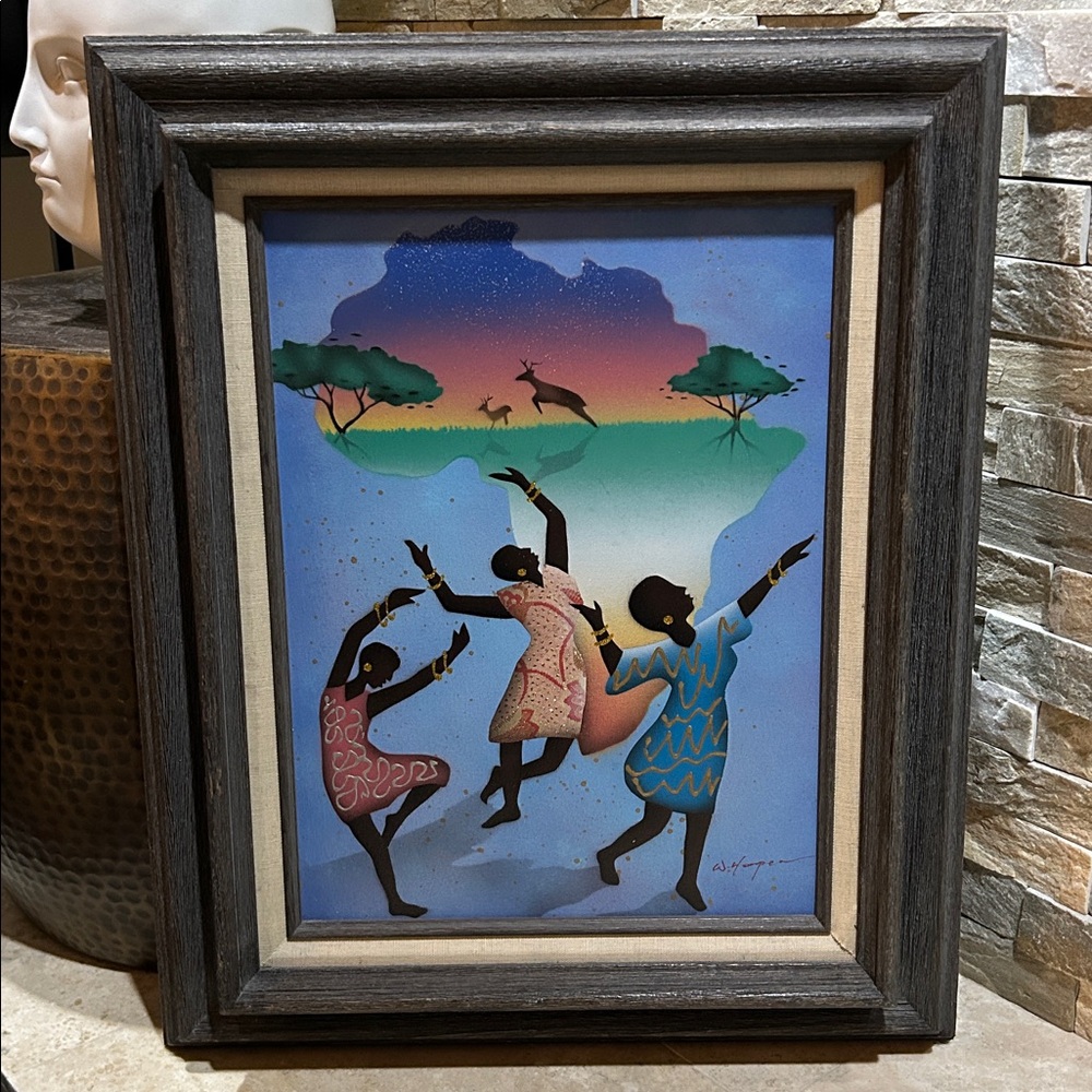 “African Soul Dancing" Vintage Signed Oil Painting by W. Harper